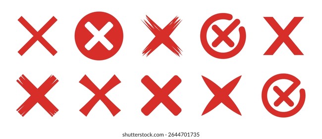 Red cross mark icons in various styles including circles, brush strokes, and rounded shapes.