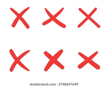 Red cross mark, no sign, set of x symbol