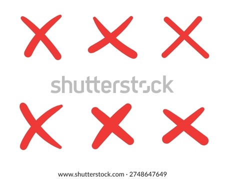 Red cross mark, no sign, set of x symbol