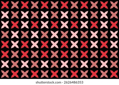 Red cross mark on black background. Abstract pattern of bold cross with concept of vector, pink, simple design, geometry, modern, abstract seamless, style, playful for print, wrapping, texture, print.