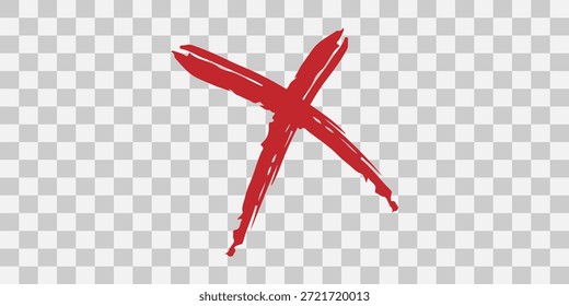 Red cross mark on transparent background