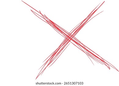 Red cross mark scribbled on white background offers a graphic element, suitable for designs related to errors, deletions, or rejections.