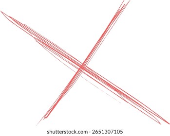 Red cross mark scribbled on white background offers a graphic element, suitable for designs related to errors, deletions, or rejections.