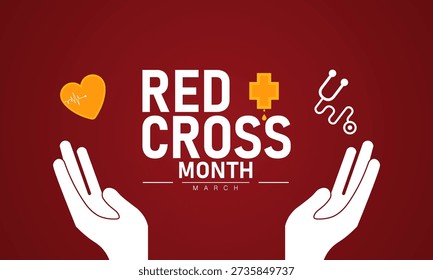 Red Cross Month Vector Red Cross Symbol Humanitarian Aid Disaster Relief Volunteer Blood Donation March Banner Design Awareness Stock Graphic Template