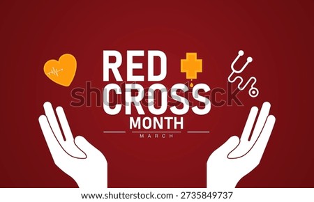 Red Cross Month Vector Red Cross Symbol Humanitarian Aid Disaster Relief Volunteer Blood Donation March Banner Design Awareness Stock Graphic Template