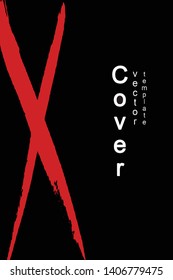 The red cross on a black background. Dry brush strokes. Template for book, booklet, poster. Vector illustration in grunge style