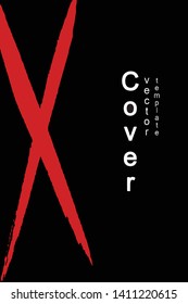 The red cross on a black background. Dry brush strokes. Template for book, booklet, poster. Vector illustration in grunge style