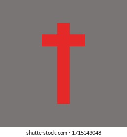 Ein rotes Kreuz auf grauem Hintergrund.