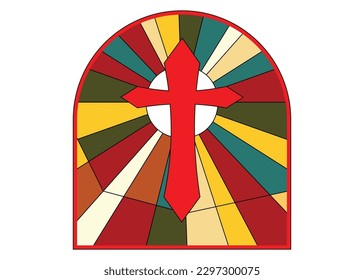 red cross on the stained glass windows vector for decoration background  