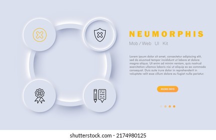 Red cross set icon. Rejection, cancel, clipboard, magnifier, letter, email, envelope, communication. Business concept. Neomorphism. Vector line icon for Business and Advertising