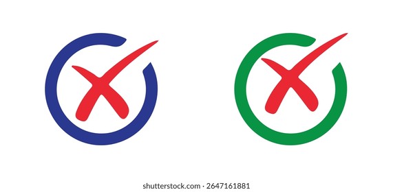 Red cross sign in circle. Icons for evaluation quiz. Vector illustration eps 10