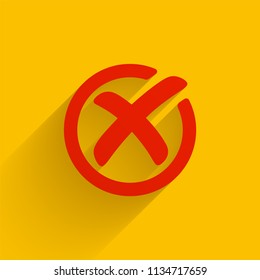 Red cross sign in circle. Reject symbol for evaluation quiz. Cancel marks. Vector.