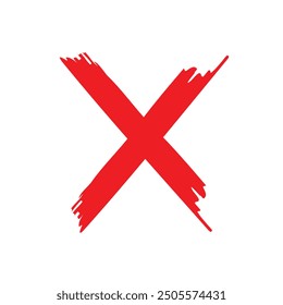 Red cross sign. Red Letter X made with ink. Grunge letter X. Cross design element to cancel, reject and refuse something.