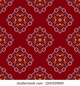 Red Cross stitch colorful geometric traditional ethnic pattern Ikat seamless pattern abstract design for fabric print cloth dress carpet curtains and sarong Aztec African Indian Indonesian 