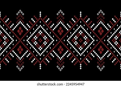 Red Cross stitch colorful geometric traditional ethnic pattern Ikat seamless pattern abstract design for fabric print cloth dress carpet curtains and sarong Aztec African Indian Indonesian 