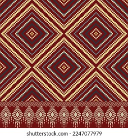 Red Cross stitch colorful geometric traditional ethnic pattern Ikat seamless pattern abstract design for fabric print cloth dress carpet curtains and sarong Aztec African Indian Indonesian 