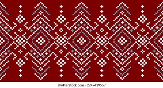 Red Cross stitch colorful geometric traditional ethnic pattern Ikat seamless pattern abstract design for fabric print cloth dress carpet curtains and sarong Aztec African Indian Indonesian 