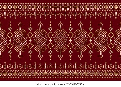 Red Cross stitch colorful geometric traditional ethnic pattern Ikat seamless pattern abstract design for fabric print cloth dress carpet curtains and sarong Aztec African Indian Indonesian 