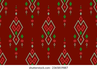 Red Cross stitch colorful geometric traditional ethnic pattern Ikat seamless pattern abstract design for fabric print cloth dress carpet curtains and sarong Aztec African Indian Indonesian