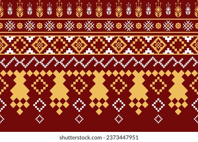 Red Cross stitch colorful geometric traditional ethnic pattern Ikat seamless pattern abstract design for fabric print cloth dress carpet curtains and sarong Aztec African Indian Indonesian