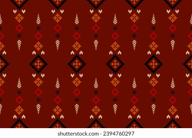 Red Cross stitch colorful geometric traditional ethnic pattern Ikat seamless pattern abstract design for fabric print cloth dress carpet curtains and sarong Aztec African Indian Indonesian