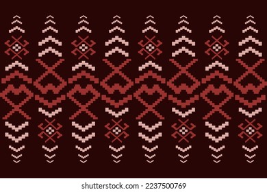 Red cross stitch traditional ethnic pattern paisley flower Ikat background abstract Aztec African Indonesian Indian seamless pattern for fabric print cloth dress carpet curtains and sarong