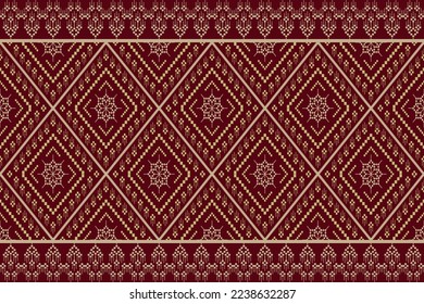 Red cross stitch traditional ethnic pattern paisley flower Ikat background abstract Aztec African Indonesian Indian seamless pattern for fabric print cloth dress carpet curtains and sarong