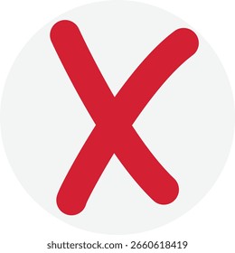 Símbolo de la cruz roja centrado en el fondo del círculo ligero, marca de error simple de la interfaz de usuario o icono del rechazo en estilo visual suave.