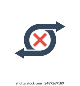 red cross and two repeat arrow vector pictogram, transaction failure icon