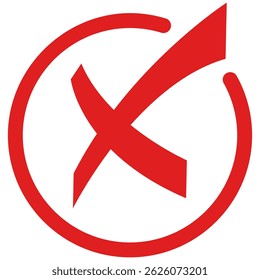 Rotes Kreuz X Symbol. Abbrechen, Fehler, Nein, falsches und abgelehntes Symbol einzeln auf transparentem Hintergrund