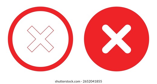 Red cross x mark icon. Red x symbol in circle shape.