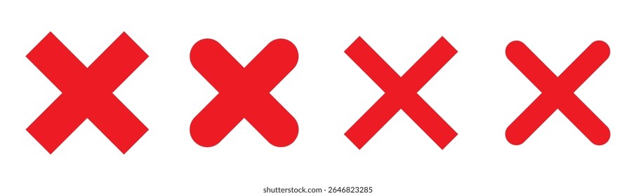 Red cross X symbol. Cancel icon set. Ban sign vector. Red and black cross sign set. Wrong mark collection. 