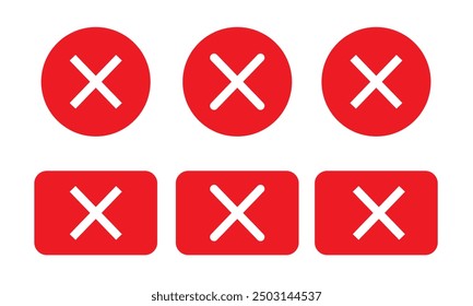 Rotes Kreuz x Vektorsymbol. Kein falsches Symbol. Grafikdesign-Elementgruppe.