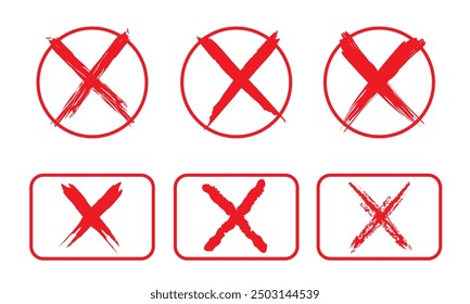Red cross x vector icon. No wrong symbol. Graphic design element set.