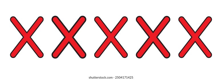 Red cross x vector icon. No wrong symbol. Graphic design element set.