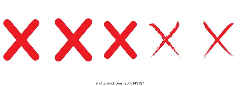 Red cross x vector icons set. No wrong delete symbol