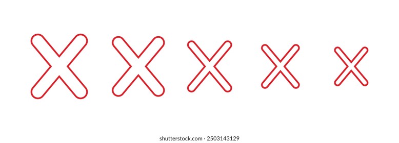Red cross x vector icons set. No wrong delete symbol