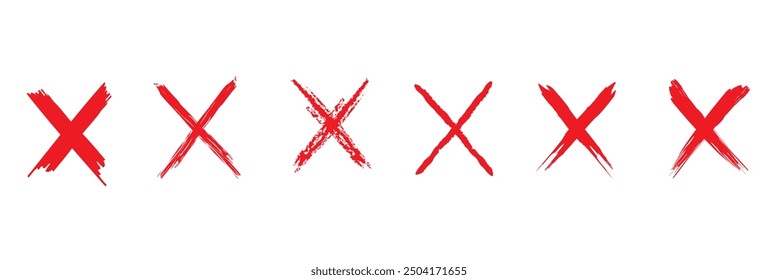 Red cross x vector icons set. No wrong delete symbol