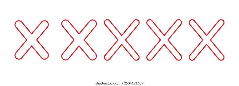 Conjunto de iconos de vector de cruz roja. No hay símbolo de Borrar incorrecto