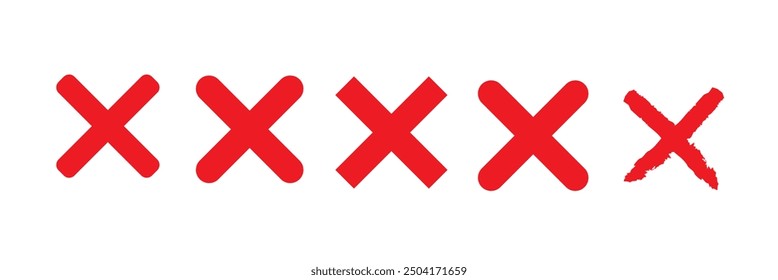 Conjunto de iconos de vector de cruz roja. No hay símbolo de Borrar incorrecto