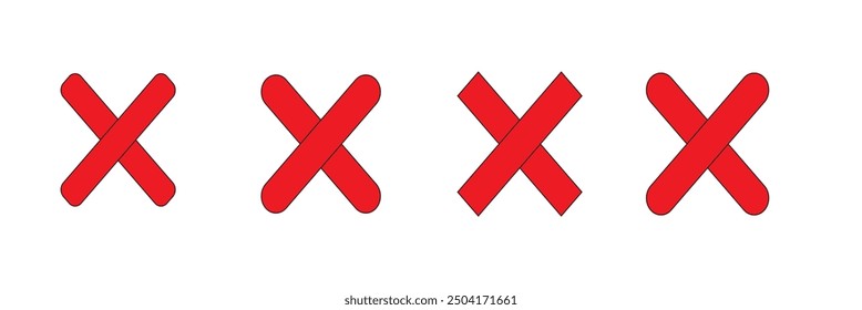Red cross x vector icons set. No wrong delete symbol