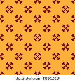 Red Crossed bones icon isolated seamless pattern on brown background. Pets food symbol. Vector Illustration