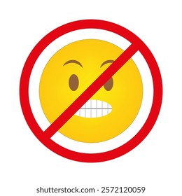 Red crossed emoji. Angry face symbol. Forbidden yellow emoticon. Vector illustration.