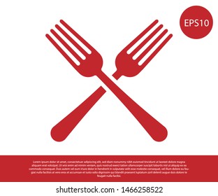 Red Crossed fork icon isolated on white background. Cutlery symbol.  Vector Illustration