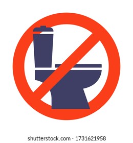 red crossed out toilet sign. toilet prohibition. flat vector illustration.