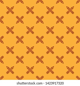 Red Crossed pencil icon isolated seamless pattern on brown background. Education sign. Drawing and educational tools. School office symbol.  Vector Illustration
