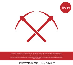 Red Crossed pickaxe icon isolated on white background. Blockchain technology, cryptocurrency mining, bitcoin, altcoins, digital money market. Vector Illustration