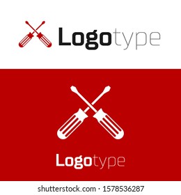 Red Crossed screwdrivers icon isolated on white background. Service tool symbol. Logo design template element. Vector Illustration