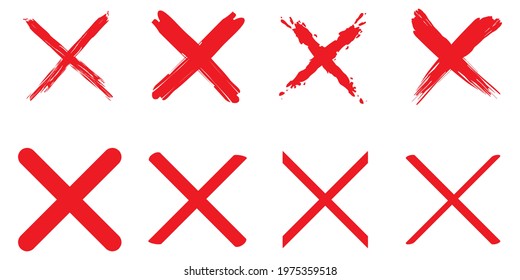 Red crosses. Check mark icon isolated. Tick icon. Ink illustration. Vector illustration. Stock image. EPS 10.