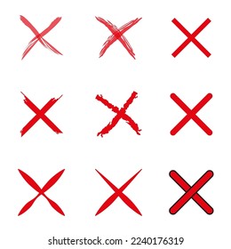 Cruces rojas. Símbolo cruzado. Ilustración vectorial. Imagen de archivo.